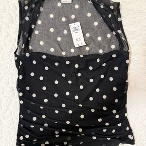 Abercrombie NWT Black Polka Dot Mesh Top